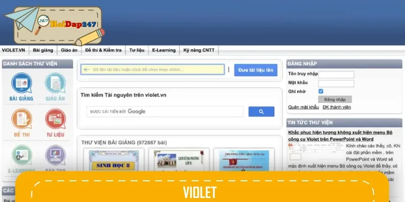 Violet cũng là trang web tìm tài liệu học tập miễn phí nhanh chóng dành cho bạn